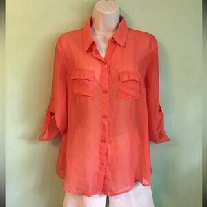 Y2K Rue 21 Sheer Salmon Coral Blouse Junior’s Sz Medium